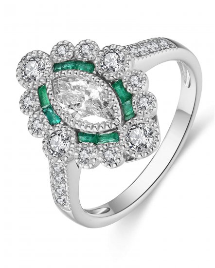 MARQUISE STYLE EMERALD DIAMOND RING (TR4223)